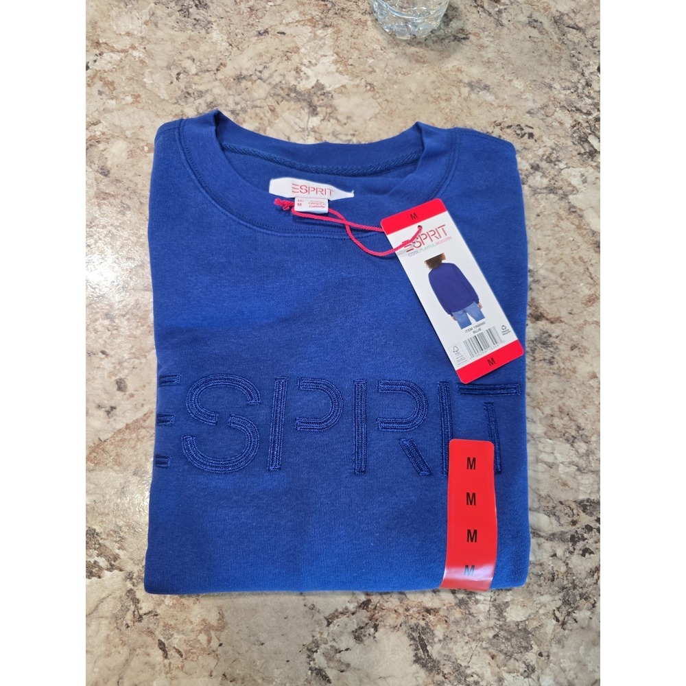 ESPRIT Women's Logo Fleece Costco Crewneck Blue Size‎ Medium NWT 80s/90s